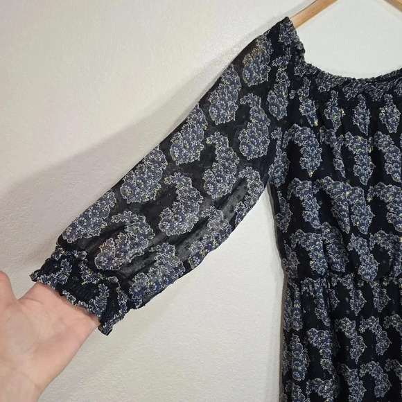 Taylor 6 Floral Chiffon Off Shoulder 3/4 Sleeve Long Maxi Dress Blue Gold Small - Picture 5 of 10